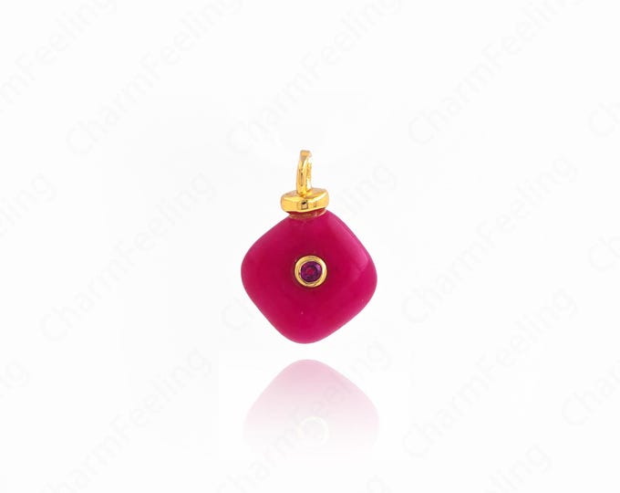 Natural Stone Pendant,Diamond Shape Charm,18K Gold Filled Gem Pendant,DIY Jewelry Supplies, 15.5x11x5.5mm