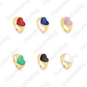 18K Gold Filled Enamel Love Heart Ring, Heart-Shaped Jewelry, Enamel Heart-Shaped Ring,Enamel Jewelry, Gold Open Ring, Adjustable Ring