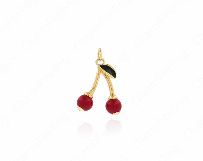 Enamel Cherry Pendant, Fruity Charm,18K Gold Filled Cherry Necklace,Cherry Pendant,DIY Jewelry Making Accessories 24.5x17x6mm