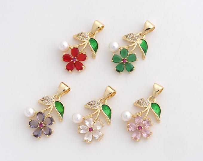 CZ Cherry Pendant,Fruit Pendant,18K Gold Filled Cherry Charm,DIY Jewelry Accessories,22.3x13.6x5.2mm