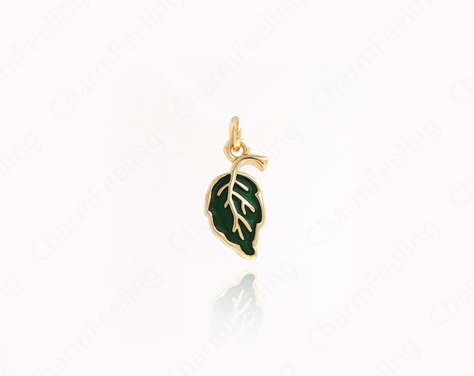 Enamel Leaf Charm,18K Gold Filled Leaf Pendant,Enamel Charms ,Leaf Charm,Plant Charm,DIY Jewelry Making Accessories 15x6.5x2mm