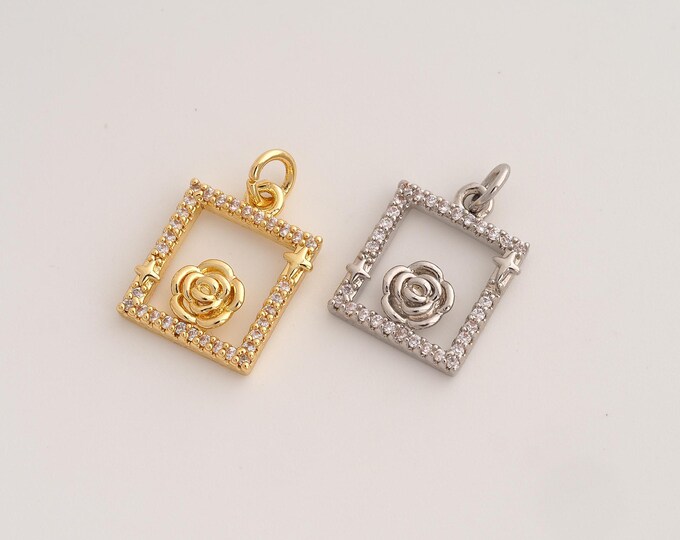 CZ Flower Pendant,Flower Pendant,18K Gold Filled Flower Charm,DIY Jewelry Accessories,19.4x13.3x3.2mm