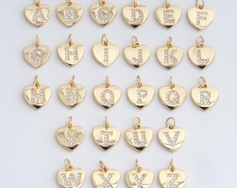 5 PCS 18K Gold Filled Initial Pendant, Micropavé CZ Letter Pendant, Alphabet Charm, DIY Jewelry Accessories, 16.4x12.3x2mm