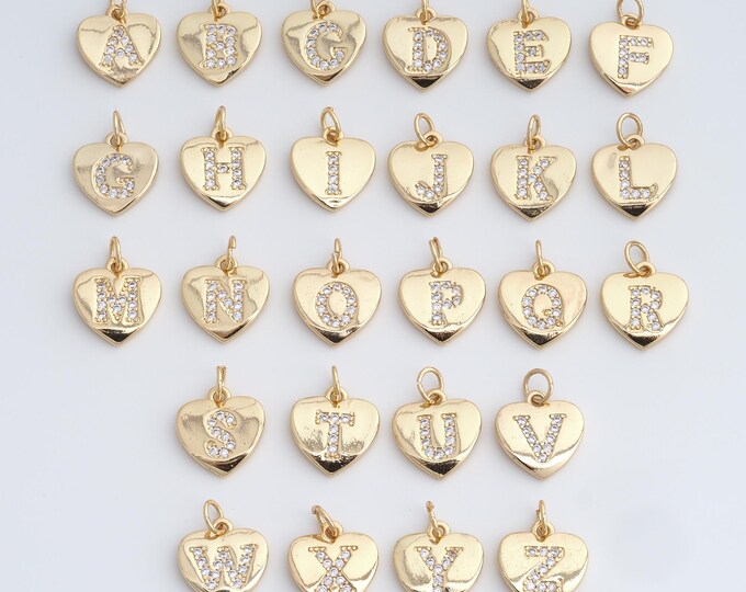 5 PCS 18K Gold Filled Initial Pendant, Micropavé CZ Letter Pendant, Alphabet Charm, DIY Jewelry Accessories, 16.4x12.3x2mm