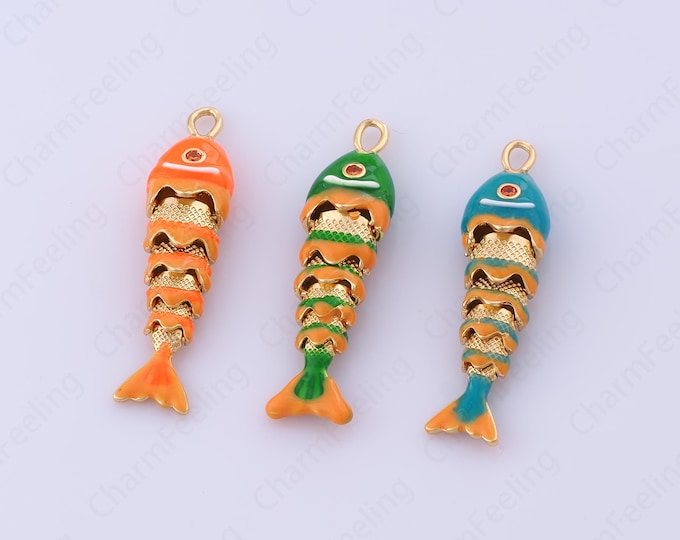 Enamel Fish Jewelry, Dainty Fish Necklace,Tropical Fish Pendant, 18K Gold Filled Enamel Fish Pendant,Marine Life Jewelry, 40.5x10.4x7mm