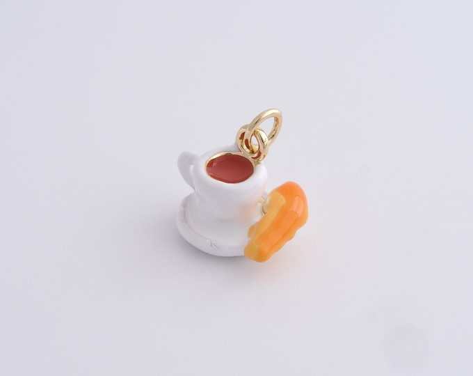 Enamel Cup Pendant,18K Gold Filled Cup Necklace, Coffee Pendant, DIY Jewelry Making Accessories 14.6x15x11.5mm