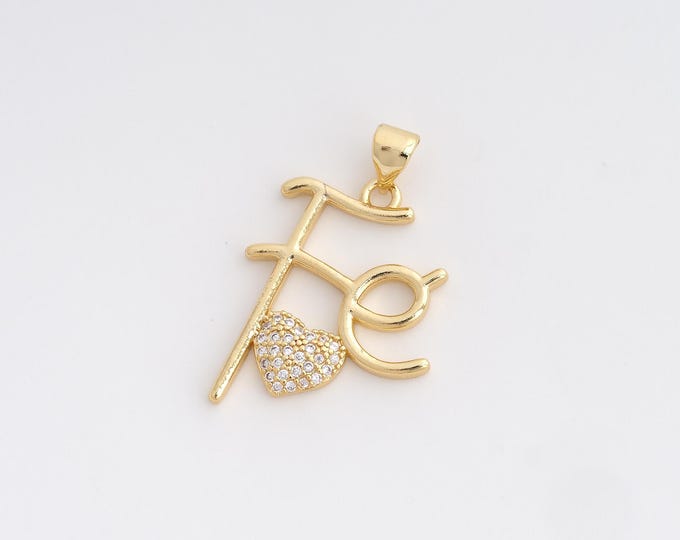 CZ Heart Pendant,Fe Pendant,18K Gold Filled Letter Charm,DIY Jewelry Accessories,30x19.6x2.5mm
