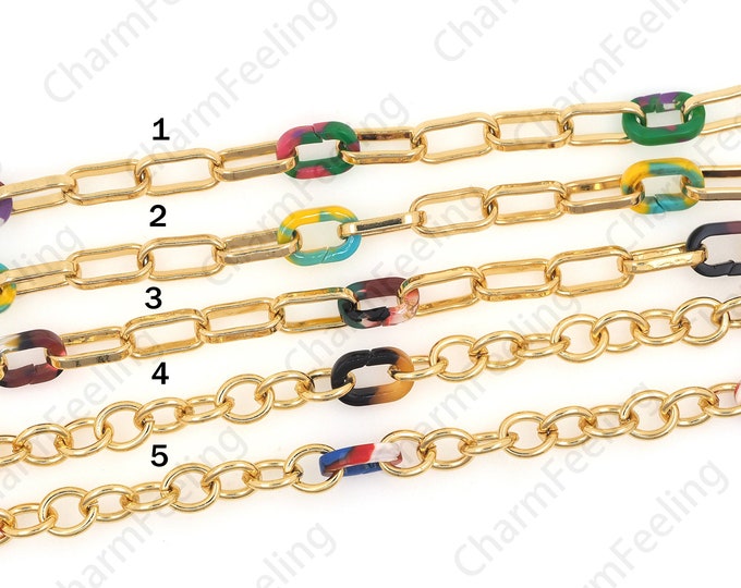 18K Gold Filled Semi-Finished O-Chain, Paper Clip Chain, Acrylic Chain, DIY Bracelet Necklace Making Accessories, 1 Meter