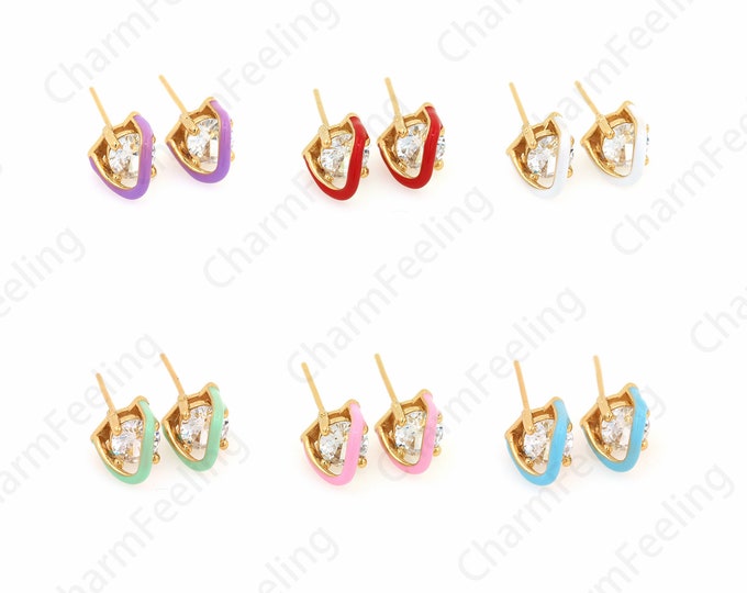 Enamel Charm,Micropavé CZ Enamel Earrings,18K Gold Filled Pierced Earrings,Round Earrings,Earring Charm,DIY Jewelry Supplies,7.5x8.5x21mm