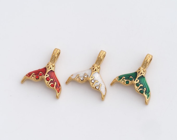 Stainless Steel Fishtail Pendant,CZ Fishtail Charms,Enamel Fishtail Charm, DIY Jewelry Supplies, 17.8x16x4.2mm