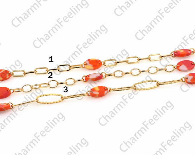 18K Gold Filled Semi-Finished O-Chain, Paper Clip Chain, Acrylic Chain, DIY Bracelet Necklace Making Accessories, 1 Meter
