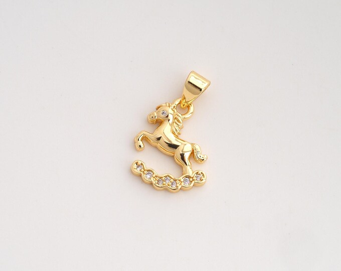 CZ Horse Pendant,Animal Pendant,18K Gold Filled Horse Charm,DIY Jewelry Accessories,20x13x2.8mm
