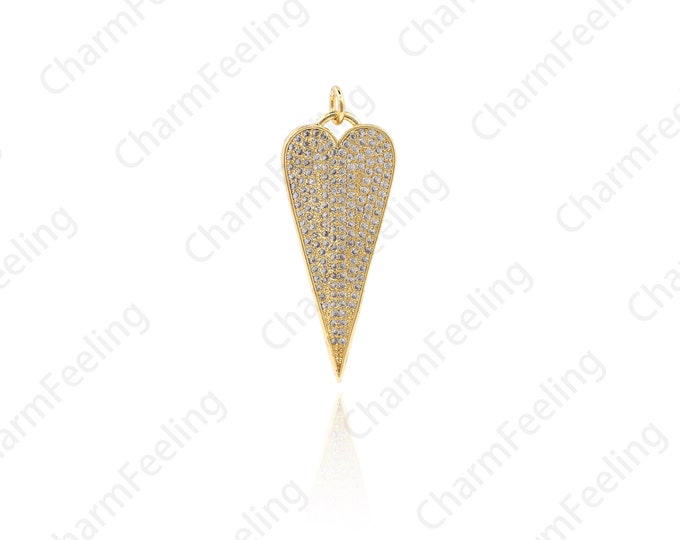 Micro-Pave Heart-Shaped Necklace, Delicate CZ Heart Pendant, LOVE Pendant, Heart Charm, DIY Jewelry Making Accessories 38.7x14.5x3.9mm 1pcs