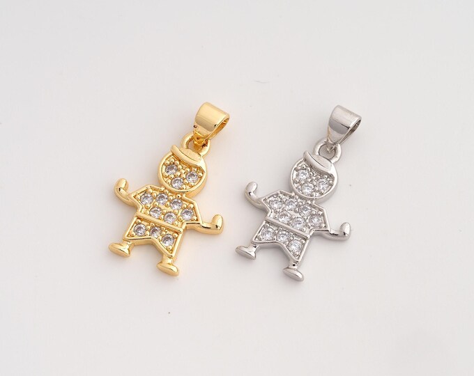 CZ Character Pendant,Boy Pendant,18K Gold Filled Character Charm,DIY Jewelry Accessories,23.3x15x2.5mm