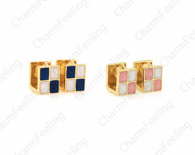 1 Pair,Enamel Charm, 18K Gold Filled Square Earrings,Geometric Earrings,Enamel Earrings,Earrings,Piano Earrings,13x9x11.5mm