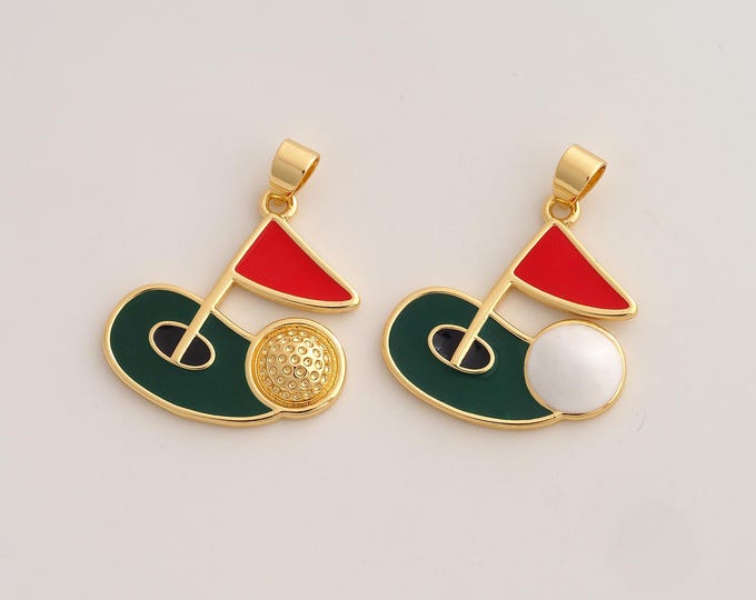 Enamel Golf Pendant,Sports Pendant,18K Gold Filled Golf Charm,DIY Jewelry Accessories,32.5x24.6x4mm