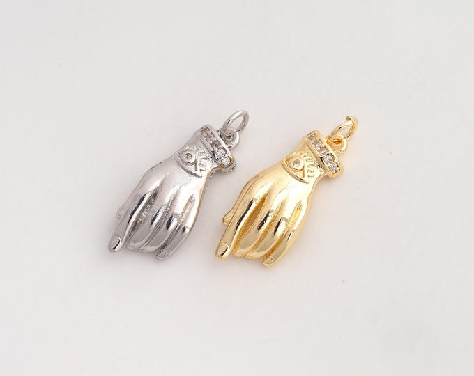 CZ Gesture Pendant,Hand Eye Pendant,18K Gold Filled Gesture Charm,DIY Jewelry Accessories,27x10.2x4.5mm