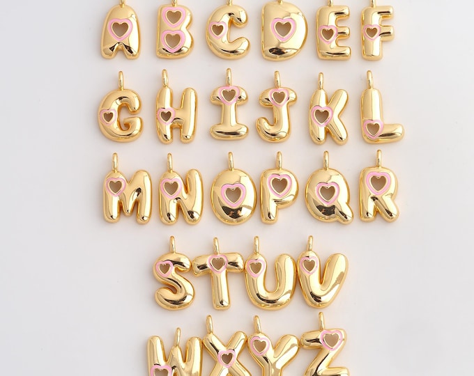 Enamel Initial Pendant,Heart Letter Pendant,18K Gold Filled Initial Charm,DIY Jewelry Accessories,23.8x13.4x4.5mm