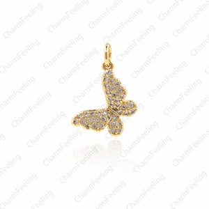 Dije de mariposa con micro pavé de circonita cúbica, collar de mariposa con circonita cúbica, dije de oro de 19,8 × 14,3 × 3,2 mm, 1 unidad