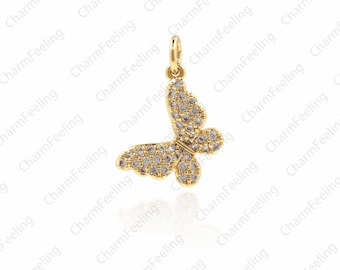 CZ Micro Pave Butterfly Charm,Butterfly charm， Cubic Zirconia Butterfly Necklace,gold charm 19.8×14.3×3.2mm  1pcs