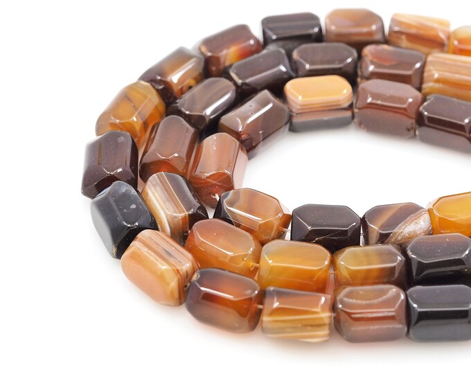 Natural Stone Faceted Gemstone Necklace, Rectangular Beads, Rectangular Beads,Black Natural Stone Rectangular Beads, 15x20mm