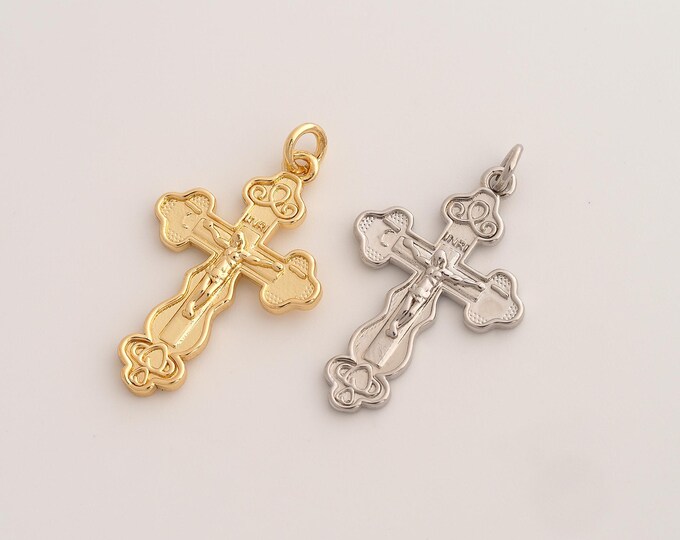 Victim Cross Pendant,Religious Pendant,18K Gold Filled Christian Charm,DIY Jewelry Accessories,33x19x2.6mm