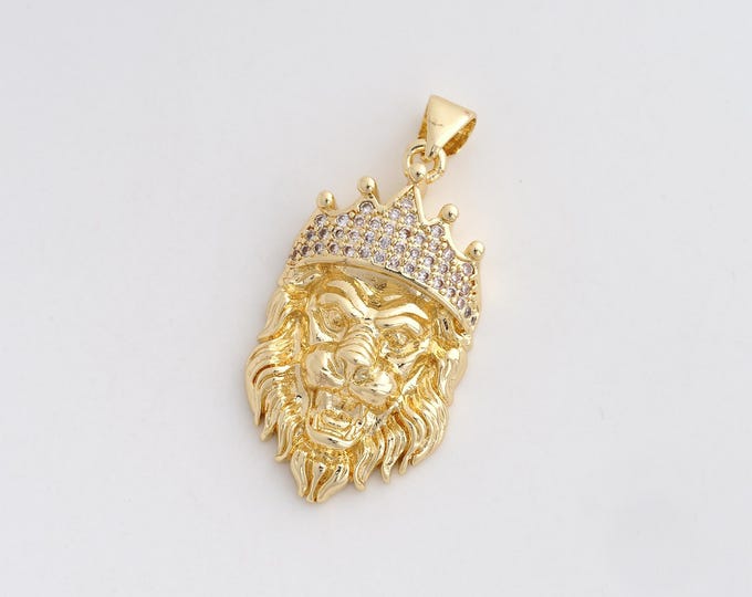 Gold Lion Kings Pendant, Gold Lion Head Necklace, Lion Head charm,Lion Pendant, DIY Jewelry Making Accessories,34.3x16.3x6mm