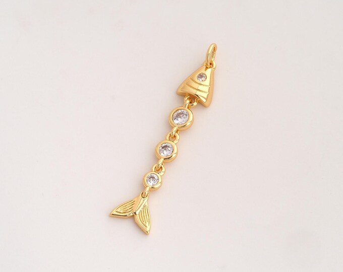 CZ Fishbone Pendant,Fishbone Pendant,18K Gold Filled Fishbone Charm,DIY Jewelry Accessories,40.2x7.2x3.2mm