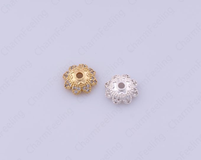 18K Gold Filled Flower Bead Caps,Pearl Caps,Round Bead Caps,Flower Caps,Spacer Jewelry, Brass Caps, DIY Gold Jewelry Making,10.2x3mm