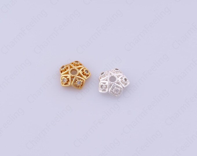 18K Gold Filled Flower Bead Caps,Pearl Caps,Round Bead Caps,Flower Caps,Spacer Jewelry, Brass Caps, DIY Gold Jewelry Making,9.7x3.2mm