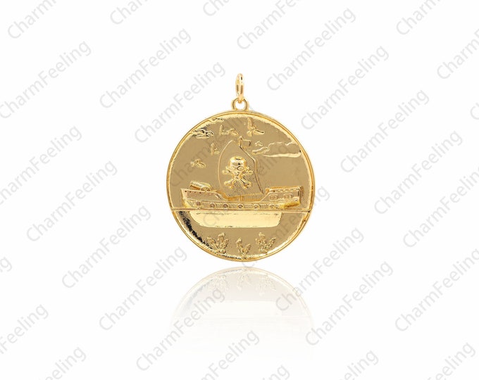 Pirate ship necklace, pirate ship charm, ship necklace, personality necklace, initial necklace, gothic necklace 31×21×2mm  1pcs