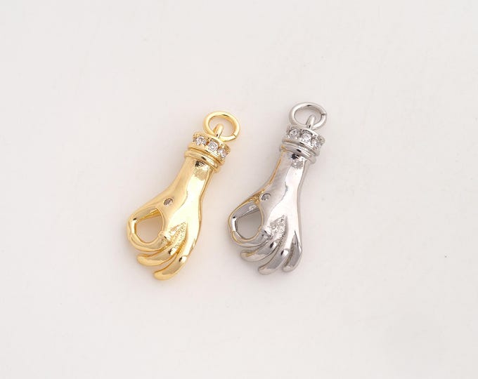 CZ Okay Sign Hand Pendant,Okay Gesture Pendant,18K Gold Filled Gesture Charm,DIY Jewelry Accessories,25x9.7x5.2mm
