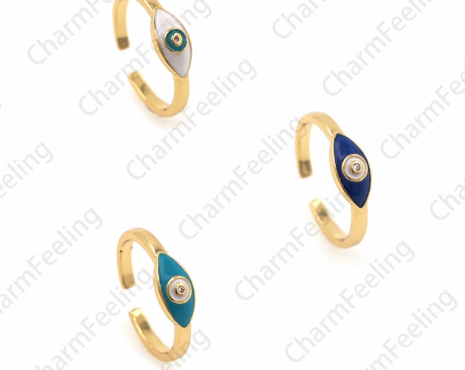 18K Gold Filled Eye Ring, Gold Open Ring, Signet Ring, Adjustable Ring, Eye Charm, Enamel Eye Ring, Enamel Charm, Eye Charm