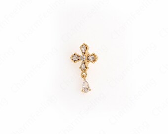 Gold Cross Charm,18K Gold Filled Cross Necklace, MicroPave CZ Cross Pendant,DIY Jewelry Making Accessories 13.8x11.7x2mm