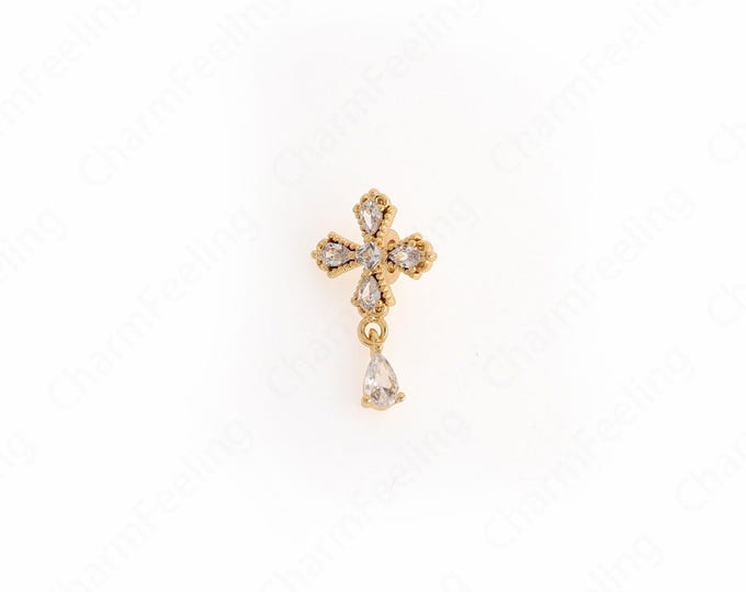 Gold Cross Charm,18K Gold Filled Cross Necklace, MicroPave CZ Cross Pendant,DIY Jewelry Making Accessories 13.8x11.7x2mm
