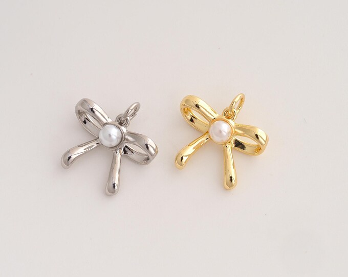Bow Pendant,Tie Pendant,18K Gold Filled Bow Charm,DIY Jewelry Accessories,17x17.5x6.4mm