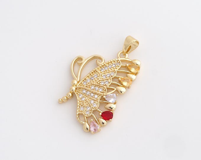 CZ Butterfly Pendant,Insect Pendant,18K Gold Filled Butterfly Charm,DIY Jewelry Accessories,35.2x22.5x3mm
