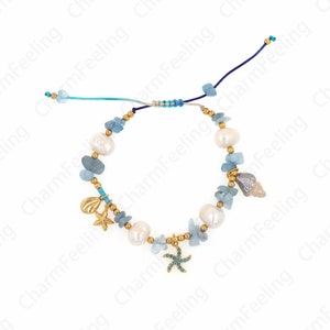 Starfish Bracelet,Friendship Bracelet,Beaded Bracelet, 18K Gold Filled Beaded Bracelet,Natural Stone Bracelet, Daily Bracelet,