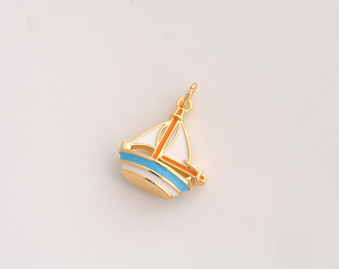 Enamel Sailboat Pendant,Sailboat Pendant,18K Gold Filled Sailboat Charm,DIY Jewelry Accessories,22.5x16.4x6.7mm