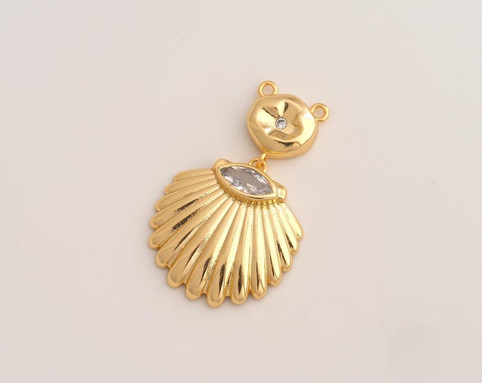 CZ Shell Pendant,Oyster Pendant,18K Gold Filled Shell Charm,DIY Jewelry Accessories,39.3x24.6x4.5mm
