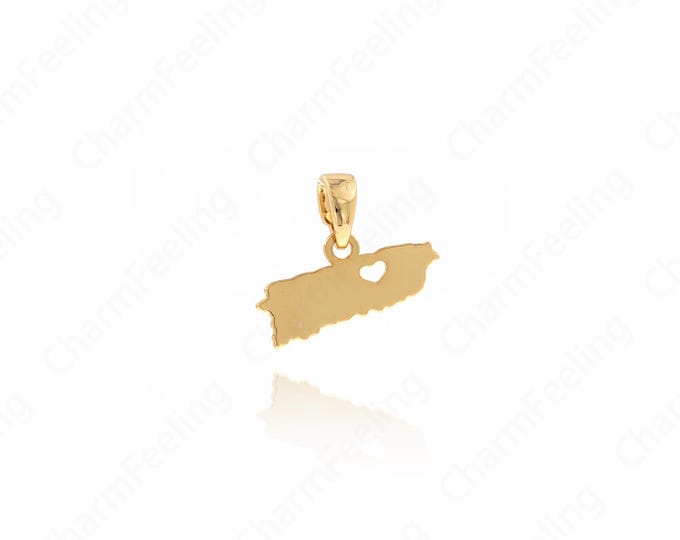 Puerto Rico Map Pendant,18K Gold Filled Map Charm,Puerto Rico Map Charms,DIY Jewelry Making Supplies,10.5x15x0.3mm