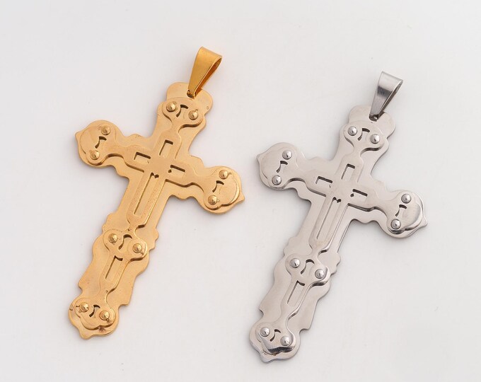Steel Cross Pendant,Religious Pendant,Stainless Steel Christian Charm,DIY Jewelry Accessories,69.5x39.7x3.4mm