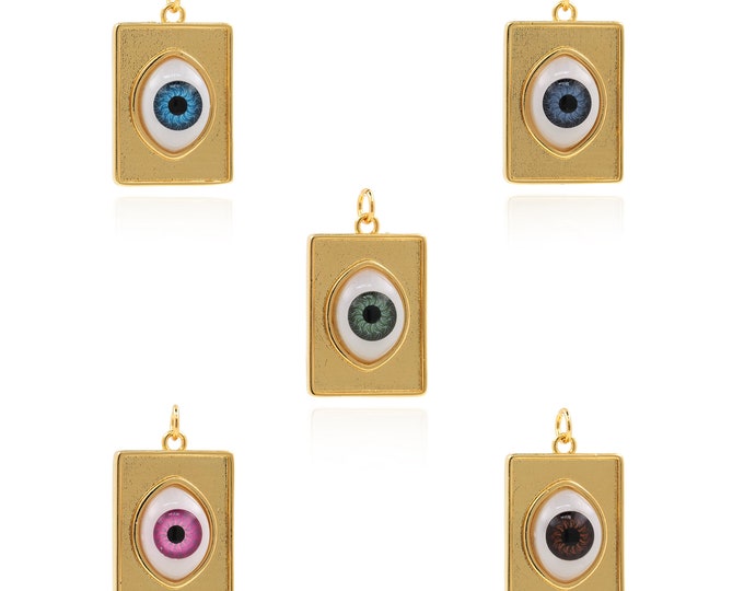 18K Gold Filled Enamel Pendant, Rectangular Eye Charm, Big Eye Necklace, Enamel Eye Charm, DIY Jewelry Accessories, 29x17x7mm
