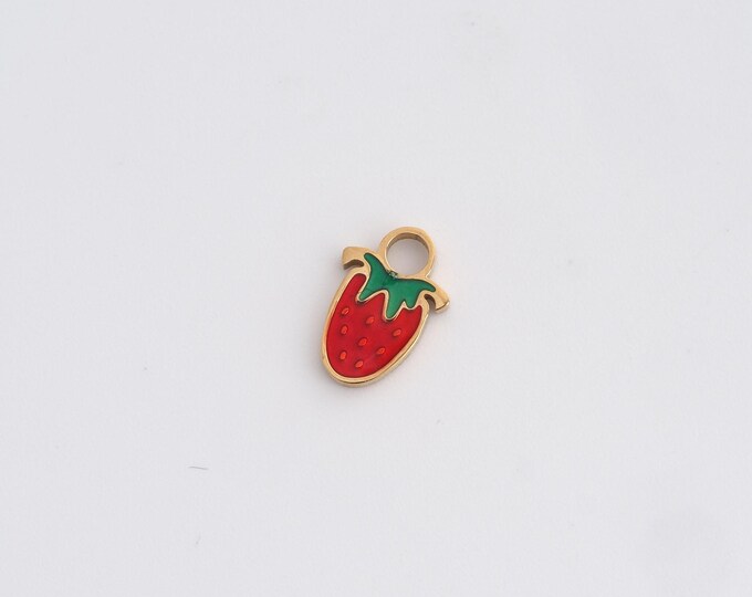 Enamel Strawberry Charms,Dainty Fruit Charm, 18K Gold Filled Strawberry Pendant,DIY Jewelry Accessories 10.6x7.4x1.4mm