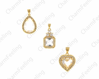 18K Gold Filled Drop Pendant,Rectangular Pendant, Heart Pendant, Micropavé CZ Rhinestone Necklace, DIY Jewelry Making Accessories