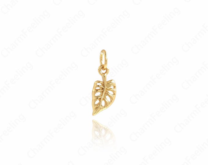 Gold Leaf Charm,18K Gold Filled Gold Plant Pendant, Leaf Pendant, DIY Jewelry Supplies, 16x6x1.7mm