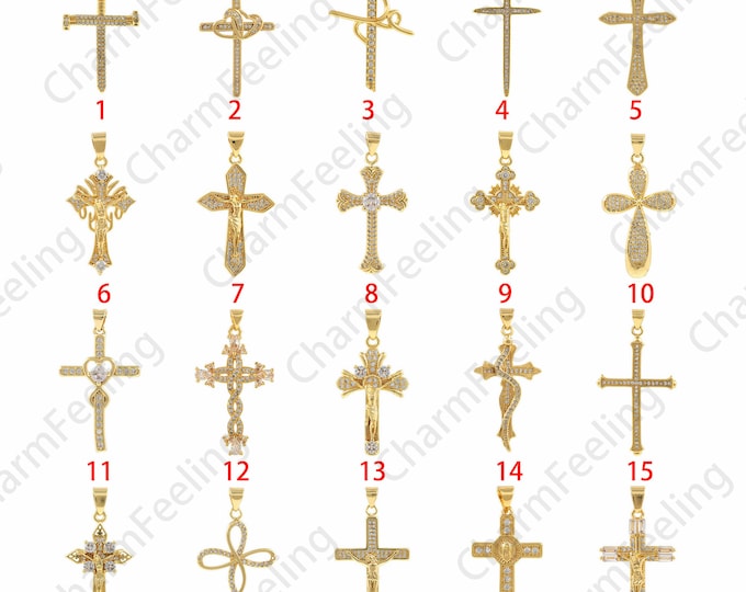 Cross Charm,18K Gold Filled Cross Pendant,Christian Charm,Micropavé CZ Cross Necklace,Religious Charm,DIY Jewelry Accessories