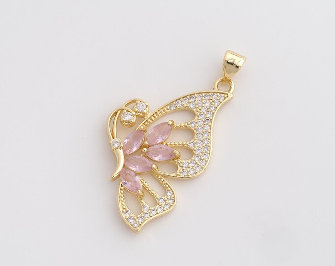 CZ Butterfly Pendant,Insect Pendant,18K Gold Filled Butterfly Charm,DIY Jewelry Accessories,38.5x20.3x3.8mm
