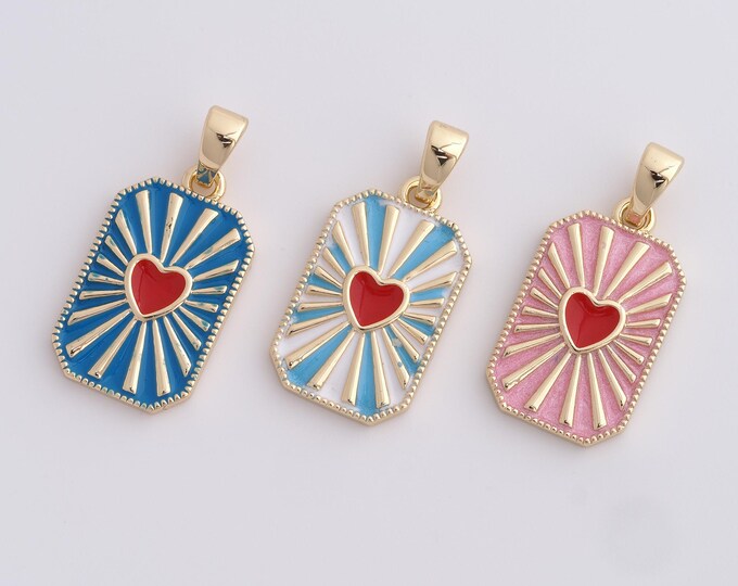 18K Gold Filled Rectangular Pendant, Heart-Shaped Necklace, Square Pendant, Enamel Charm, DIY Jewelry Accessories,29.7x14x2.2mm