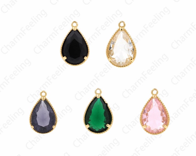 18K Gold Filled Waterdrop Necklace, Waterdrop Pendant, Teardrop Charm, Micropavé CZ Waterdrop Charm, DIY Jewelry Supplies, 12x18x4mm